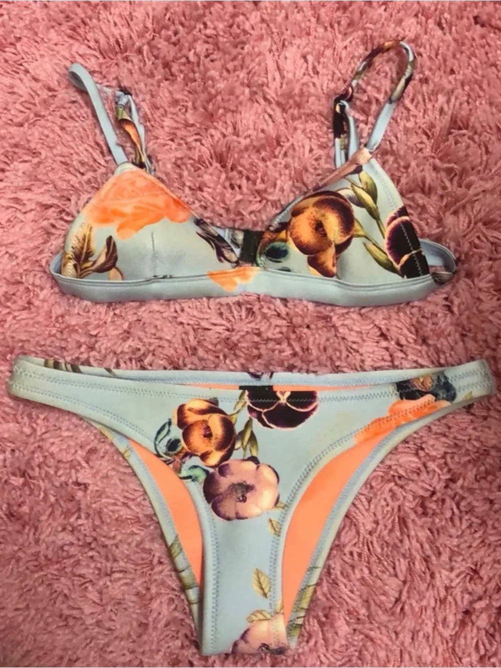 Triangl Delilah Neoprene Baby Blue Floral Bikini Set S